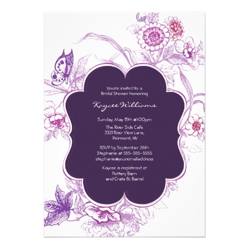 Purple butterfly Bridal Shower Invitations Purple butterfly Bridal Shower Invite 5" X 7" Invitation