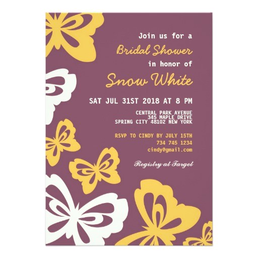 Purple butterfly Bridal Shower Invitations Purple butterfly Bridal Shower Wedding Invitation