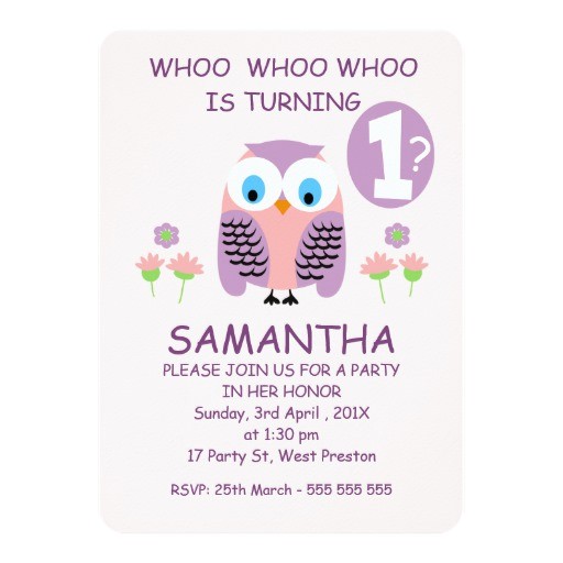 Purple Owl First Birthday Invitations Girls Purple Owl 1st Birthday Party Invitation