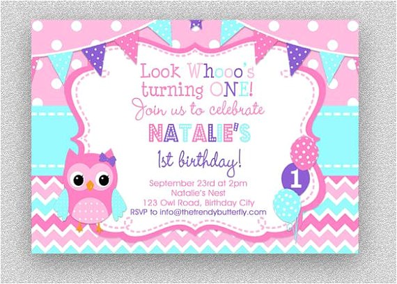 Purple Owl First Birthday Invitations Pink Purple Turquoise Owl Invitation Girls Owl Birthday