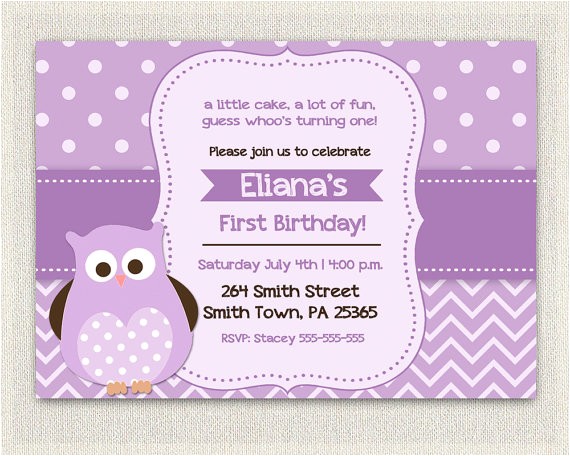Purple Owl First Birthday Invitations Purple Birthday Invitation Girls Owl Lavender 1st 2nd 3rd
