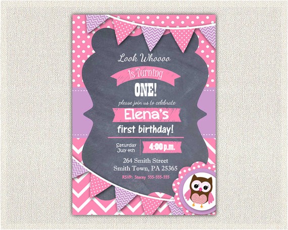 Purple Owl First Birthday Invitations Purple Birthday Invitation Girls Owl Lavender 1st 2nd 3rd