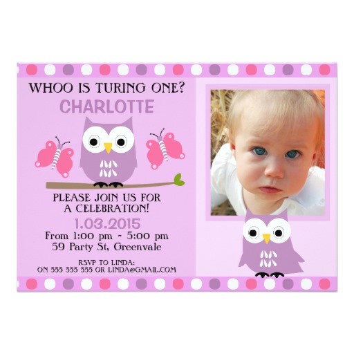 Purple Owl First Birthday Invitations Purple Owls butterflies 1st Birthday Invitation