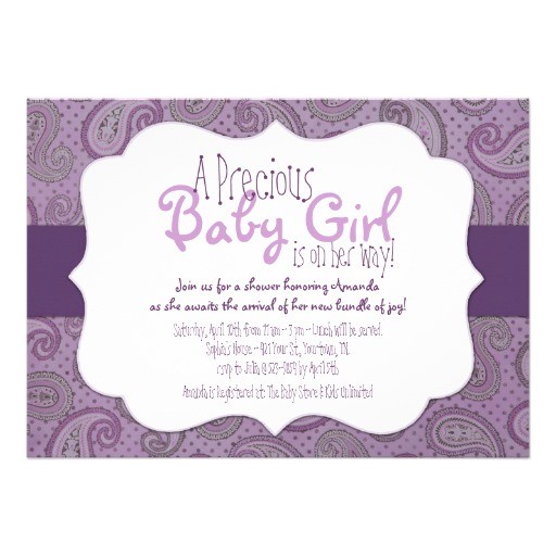Purple Paisley Baby Shower Invitations Purple Paisley Baby Girl Shower Invitation 5" X 7