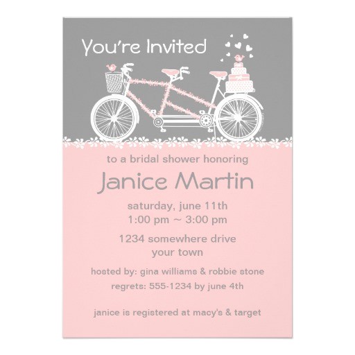Quick Bridal Shower Invitations Tandem Bicycle Wedding Shower Invitation 5" X 7 Quick Bridal Shower Invitations Tandem Bicycle Wedding Shower Invitation 5" X 7