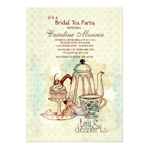 Quick Bridal Shower Invitations Tea and Desserts Bridal Shower Invitation 5" X 7 Quick Bridal Shower Invitations Tea and Desserts Bridal Shower Invitation 5" X 7