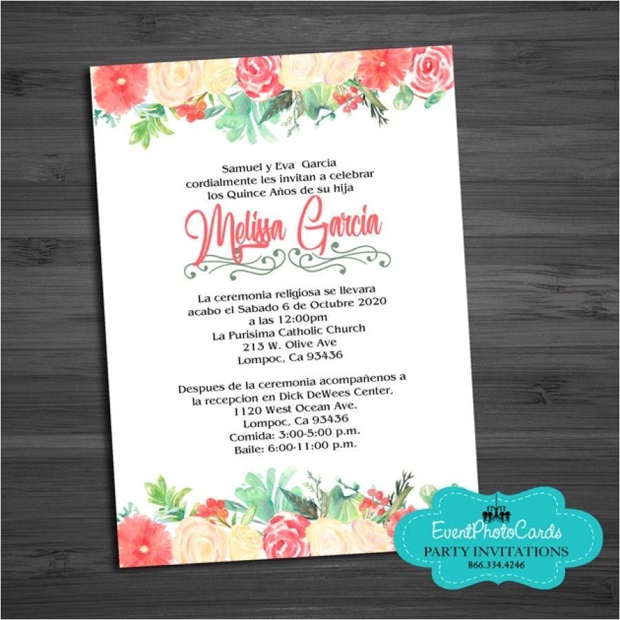 Quinceanera Invitations 2018 Coral Green Watercolor Mis Xv Anos Birthday Invitations