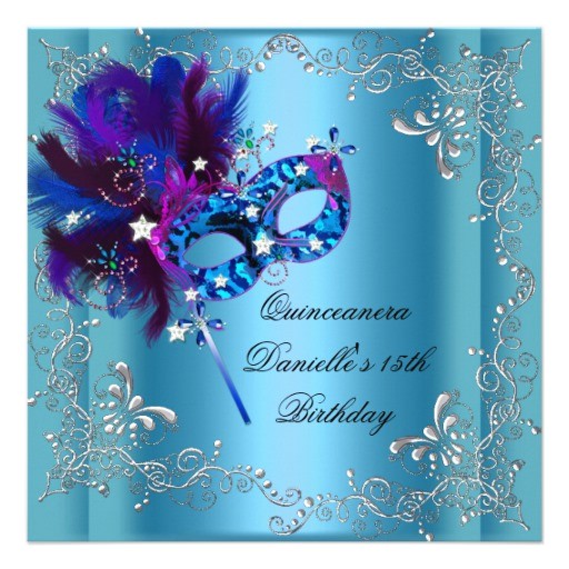 Quinceanera Invitations Masquerade theme Quinceanera 15th Birthday Party Masquerade Blue 5 25×5 25