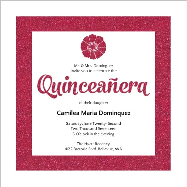 Quinceaneras Invitations Cards Modern Pink Faux Glitter Quinceanera Invitation