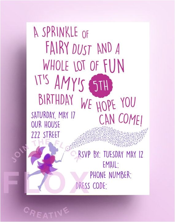 Quotes for Birthday Invitation Fairy Birthday Party Invitation Download Pdf Personalised