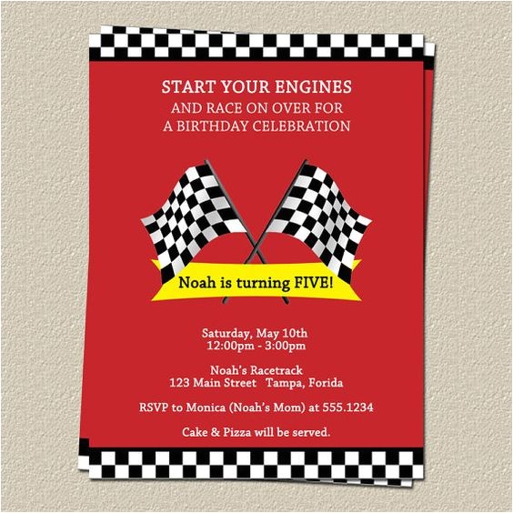 Race Car themed Birthday Invitations Race Track Birthday Party Invitations Boys Red