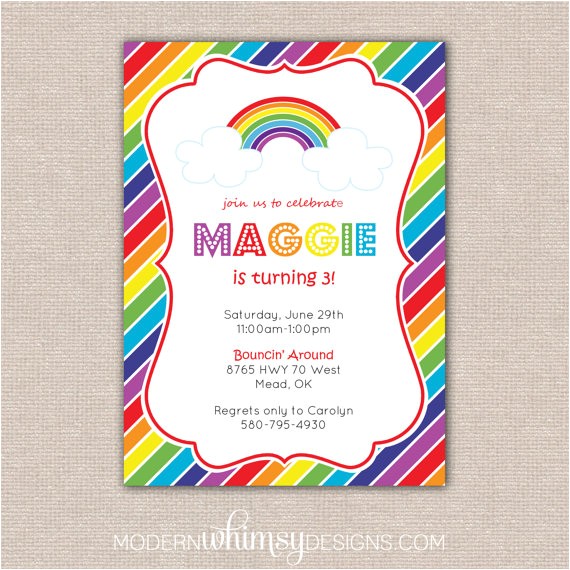 Rainbow themed Baby Shower Invitations Items Similar to Rainbow Birthday Stripes theme Party