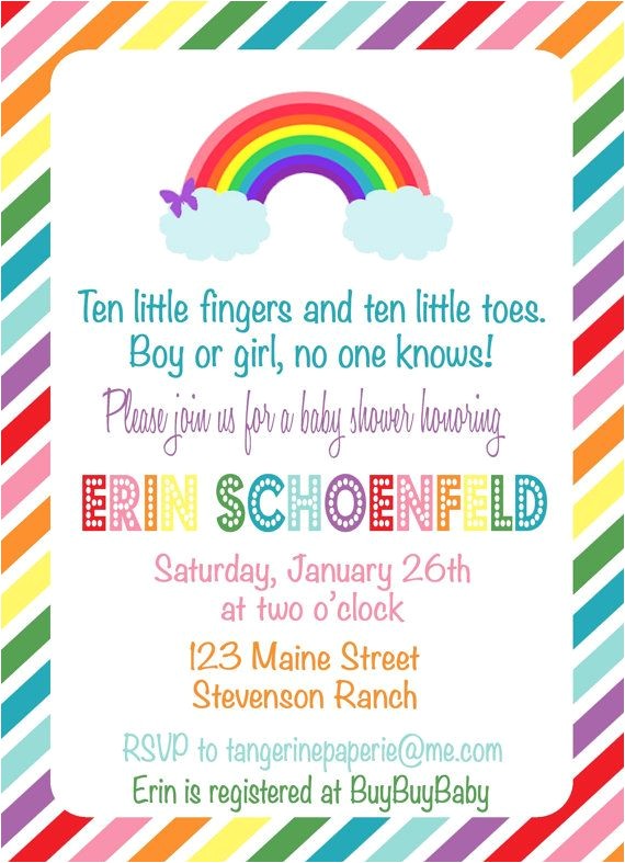 Rainbow themed Baby Shower Invitations Rainbow Baby Shower Invitation by Tangerinepaperie On Etsy