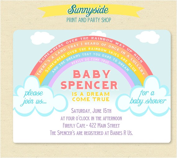 Rainbow themed Baby Shower Invitations somewhere Over the Rainbow Baby Shower Invitation Rainbow