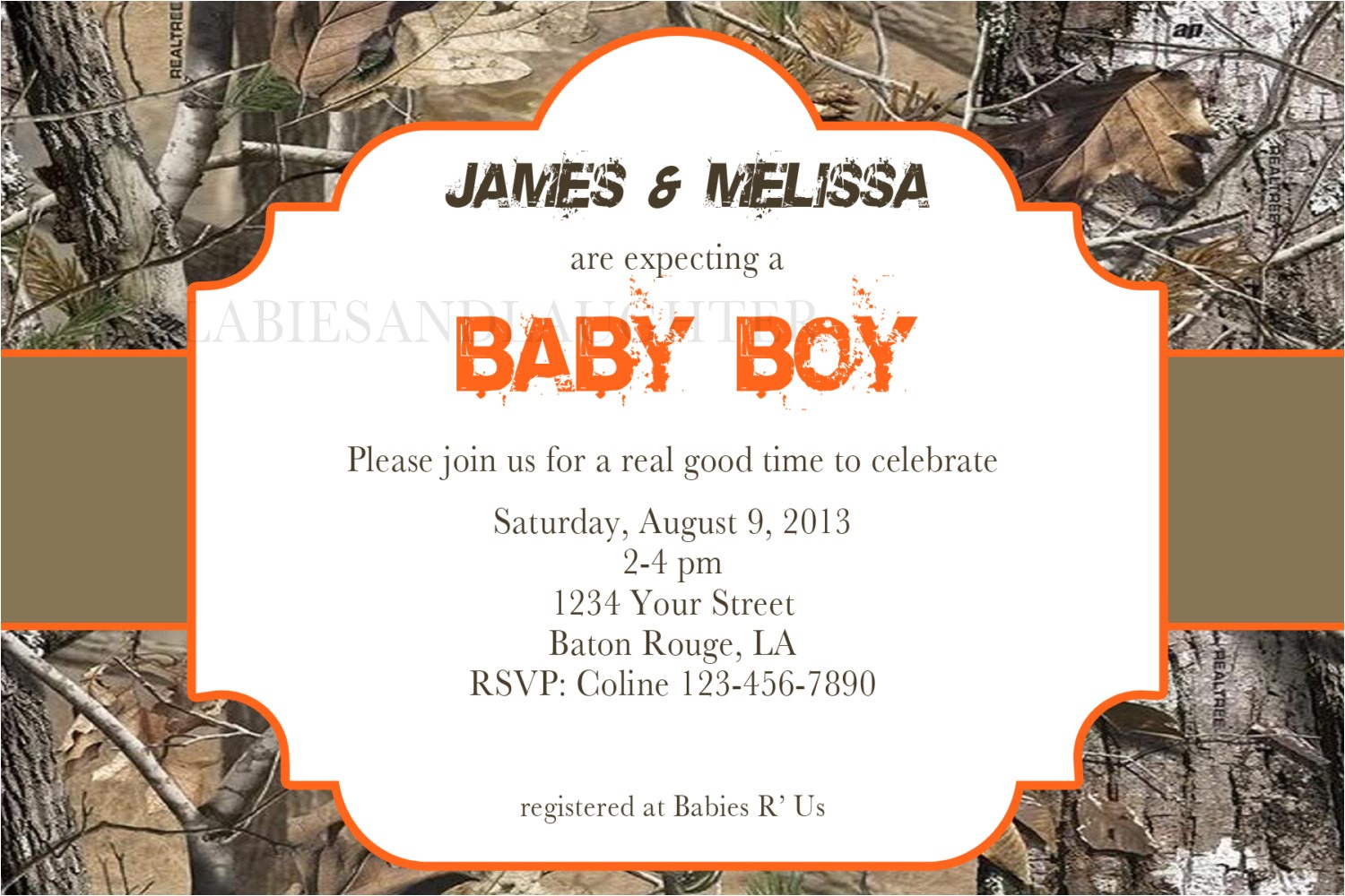 Realtree Camo Baby Shower Invitations Girl or Boy Realtree Camo Baby Shower Birthday Invitation