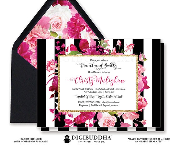 Red and Black Bridal Shower Invitations Brunch & Bubbly Invitation Bridal Shower Invite Black White