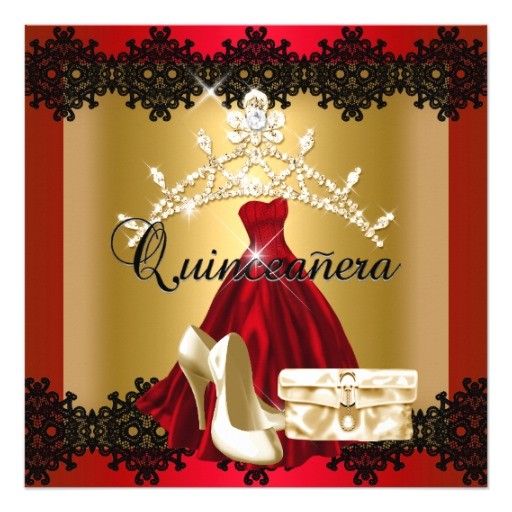 Red and Black Quinceanera Invitations Quinceanera 15th Red Black Gold Diamond Tiara Card Zazzle