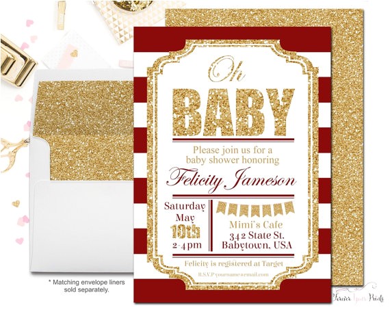 Red and Gold Baby Shower Invitations Red and Gold Baby Shower Invitation Girls Baby Shower Invite