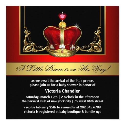 Red and Gold Baby Shower Invitations Red and Gold Crown Prince Baby Shower Invitation