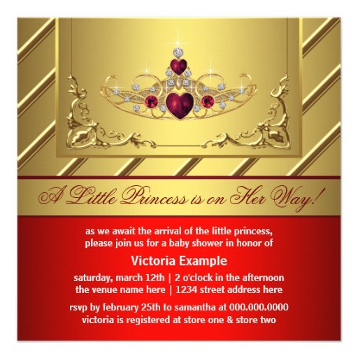 Red and Gold Baby Shower Invitations Red and Gold Princess Baby Shower 5 25" Square Invitation