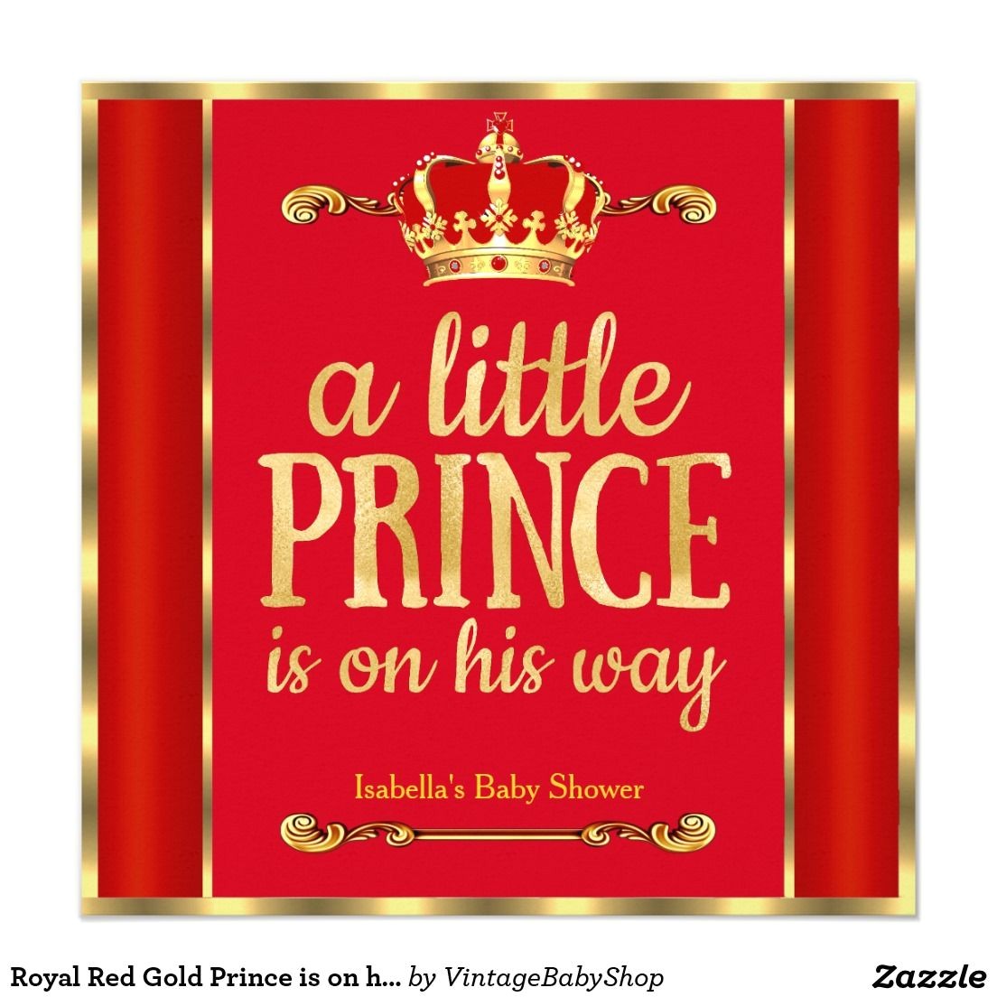 Red and Gold Baby Shower Invitations Royal Red Gold Prince is On His Way Baby Shower Invitation