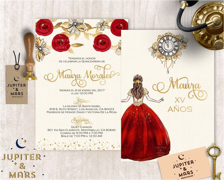 Red and Gold Quinceanera Invitations Gold Red Quinceanera Invitation Quinceanera Invitation