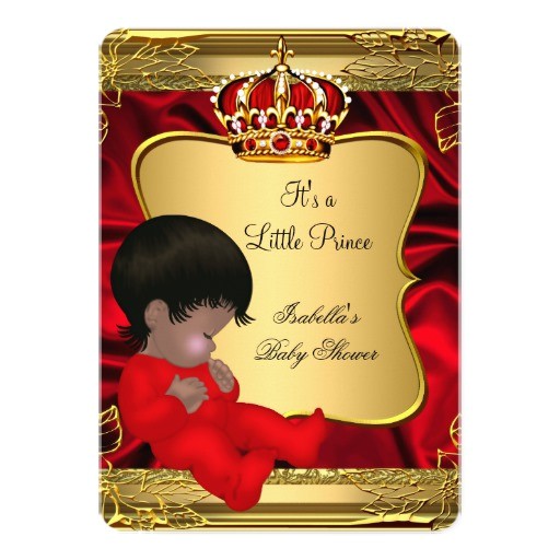 Red Black and Gold Baby Shower Invitations African American Prince Boy Baby Shower Red Gold 5×7 Paper