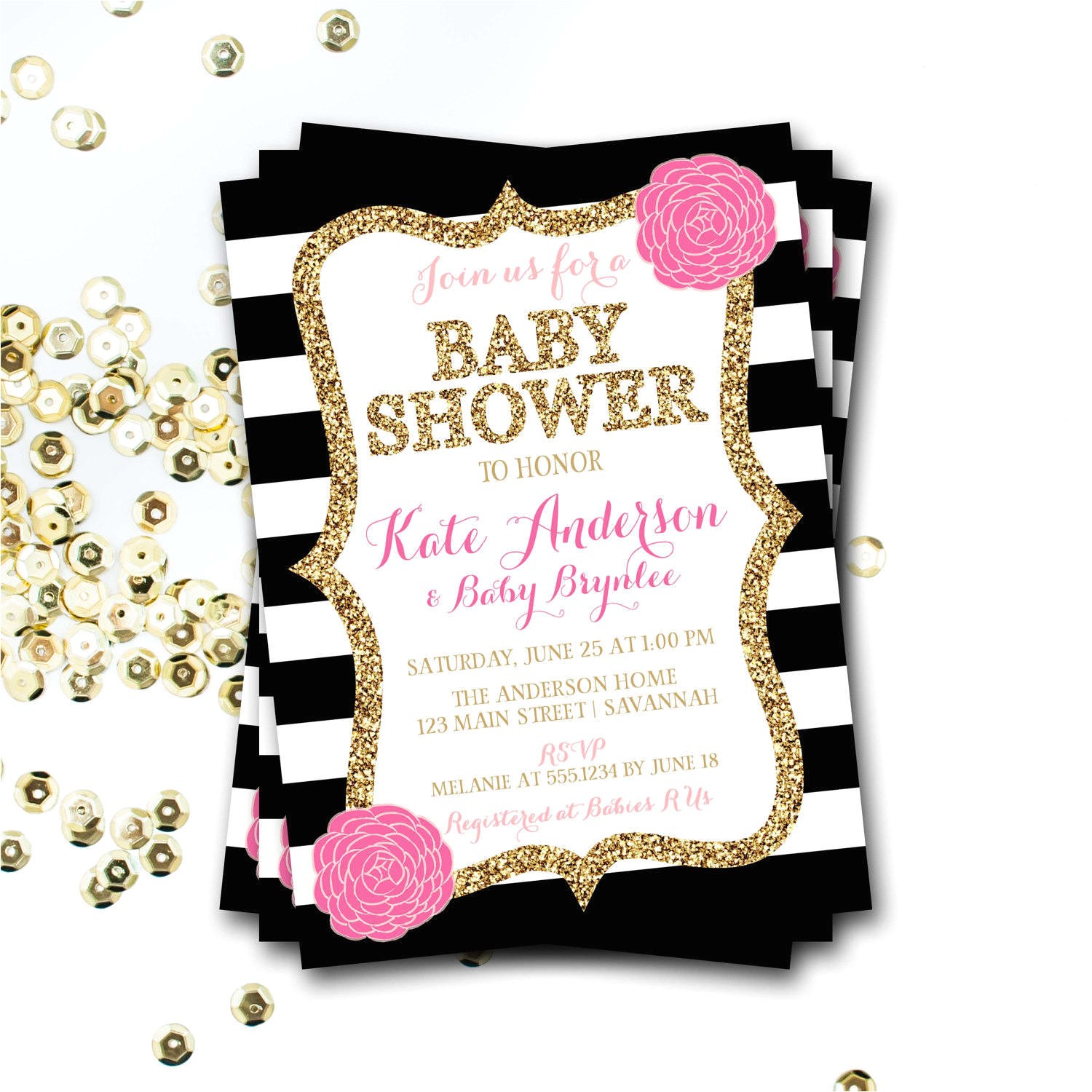 Red Black and Gold Baby Shower Invitations Pink Black and White Baby Shower Invitation Pink and