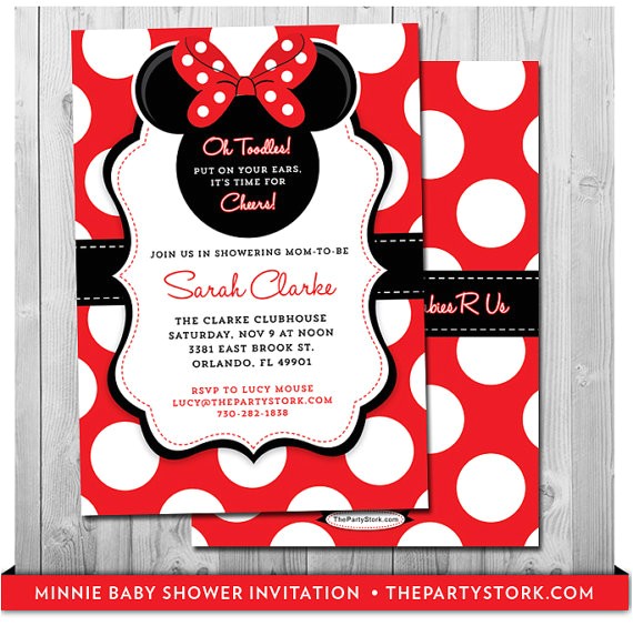 Red Black and White Baby Shower Invitations Minnie Mouse Baby Shower Invitation