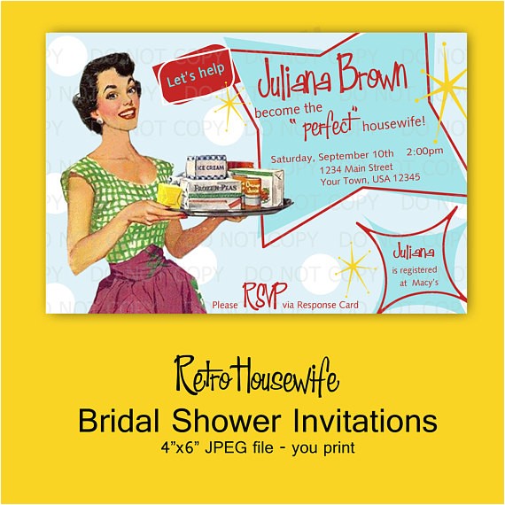Retro Housewife Bridal Shower Invitations Printable Diy Retro Housewife theme Bridal Shower Party