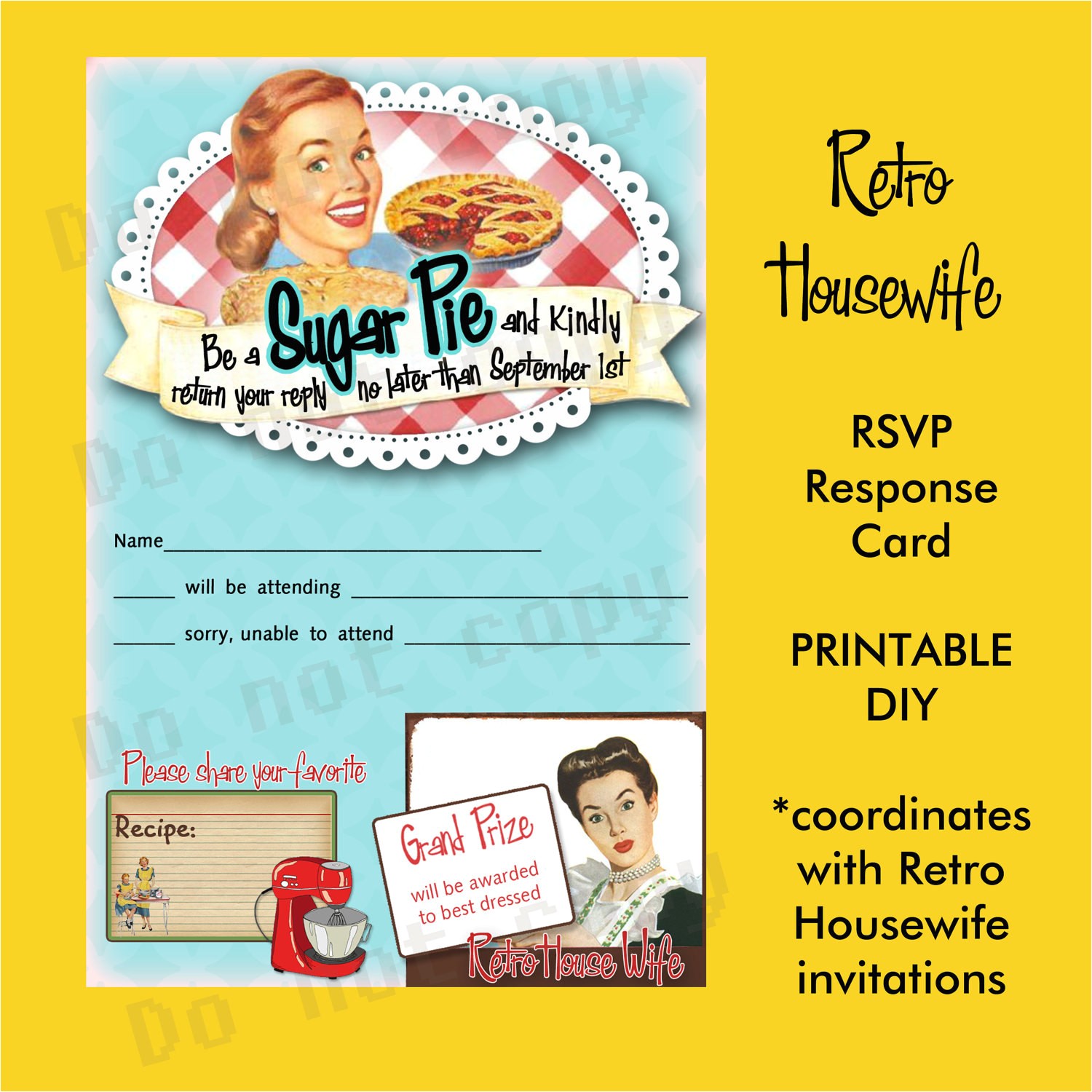 Retro Housewife Bridal Shower Invitations Printable Diy Retro Housewife theme Bridal Shower Party Rsvp