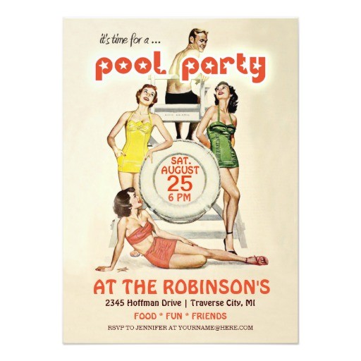Retro Pool Party Invitations Cute Retro Vintage Pool Party Invitation