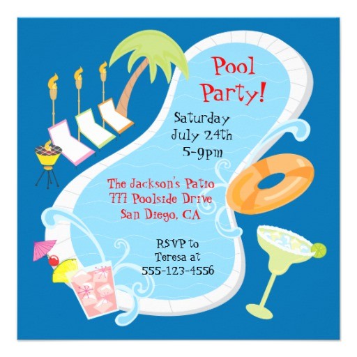 Retro Pool Party Invitations evening Retro Pool Party Invitations 5 25" Square
