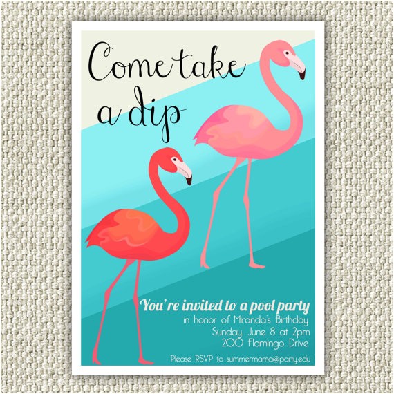 Retro Pool Party Invitations Flamingo Birthday Party Invitation Retro Pool Party