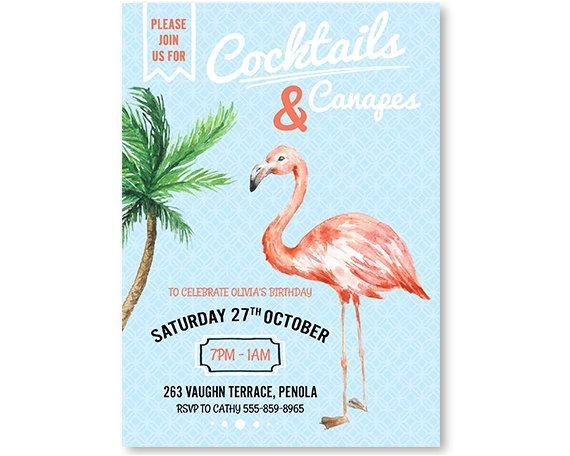 Retro Pool Party Invitations Flamingo Invitation Cocktail Party Invitation Printable