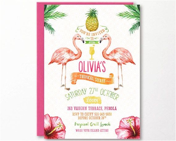 Retro Pool Party Invitations Flamingo Invitation Tropical Party Invitation Printable