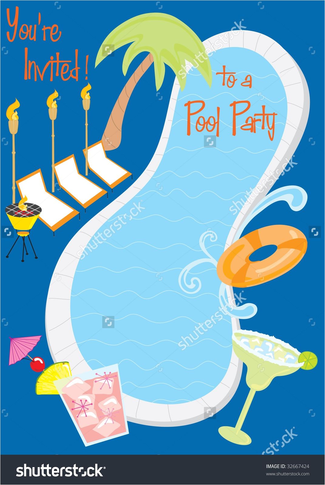 Retro Pool Party Invitations Retro Pool Party Invitation with Cocktails with Room for