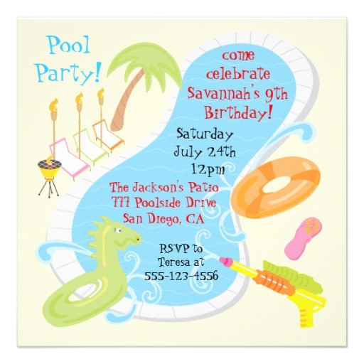Retro Pool Party Invitations Retro Pool Party Invitations 5 25" Square Invitation Card