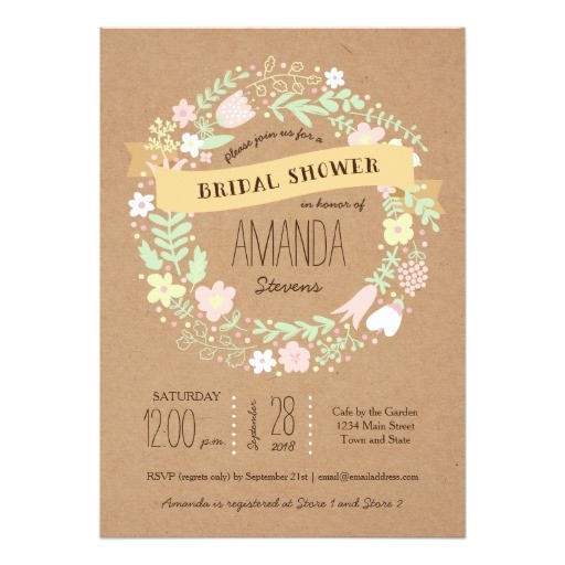 Rifle Paper Bridal Shower Invitations Whimsical Floral Wreath Craft Paper Bridal Shower Custom
