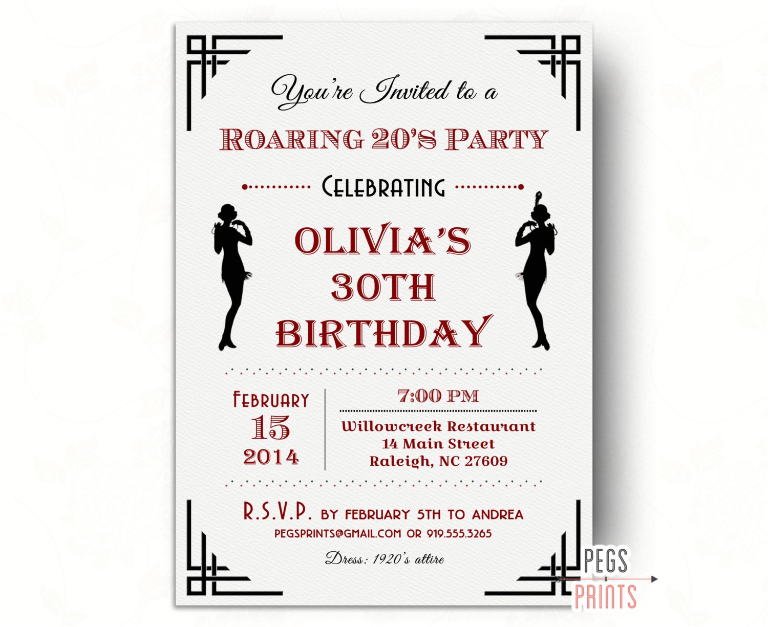 Roaring 20 S Party Invitations Flapper Girl Birthday Invitation Printable Roaring 20s