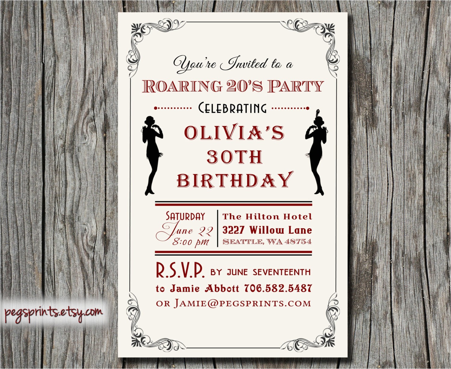 Roaring 20 S Party Invitations Roaring 20s Invitation 1920s Birthday Invitation by Pegsprints