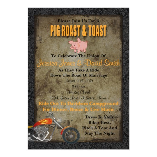Roast and toast Birthday Invitation Pig Roast and toast Biker Wedding Invitation