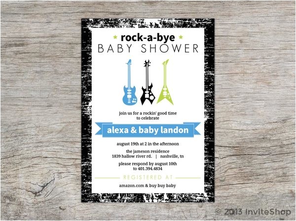 Rock A bye Baby Shower Invitations Rock A bye Baby Guitars Shower Invitation