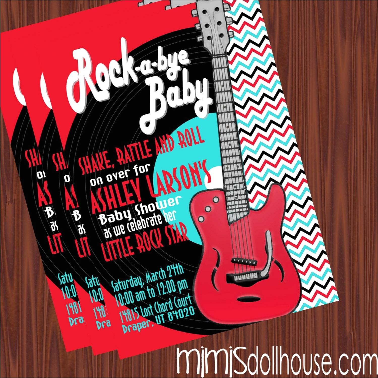 Rock and Roll Baby Shower Invitations Rock and Roll Baby Shower Invitation Red Mimi S Dollhouse