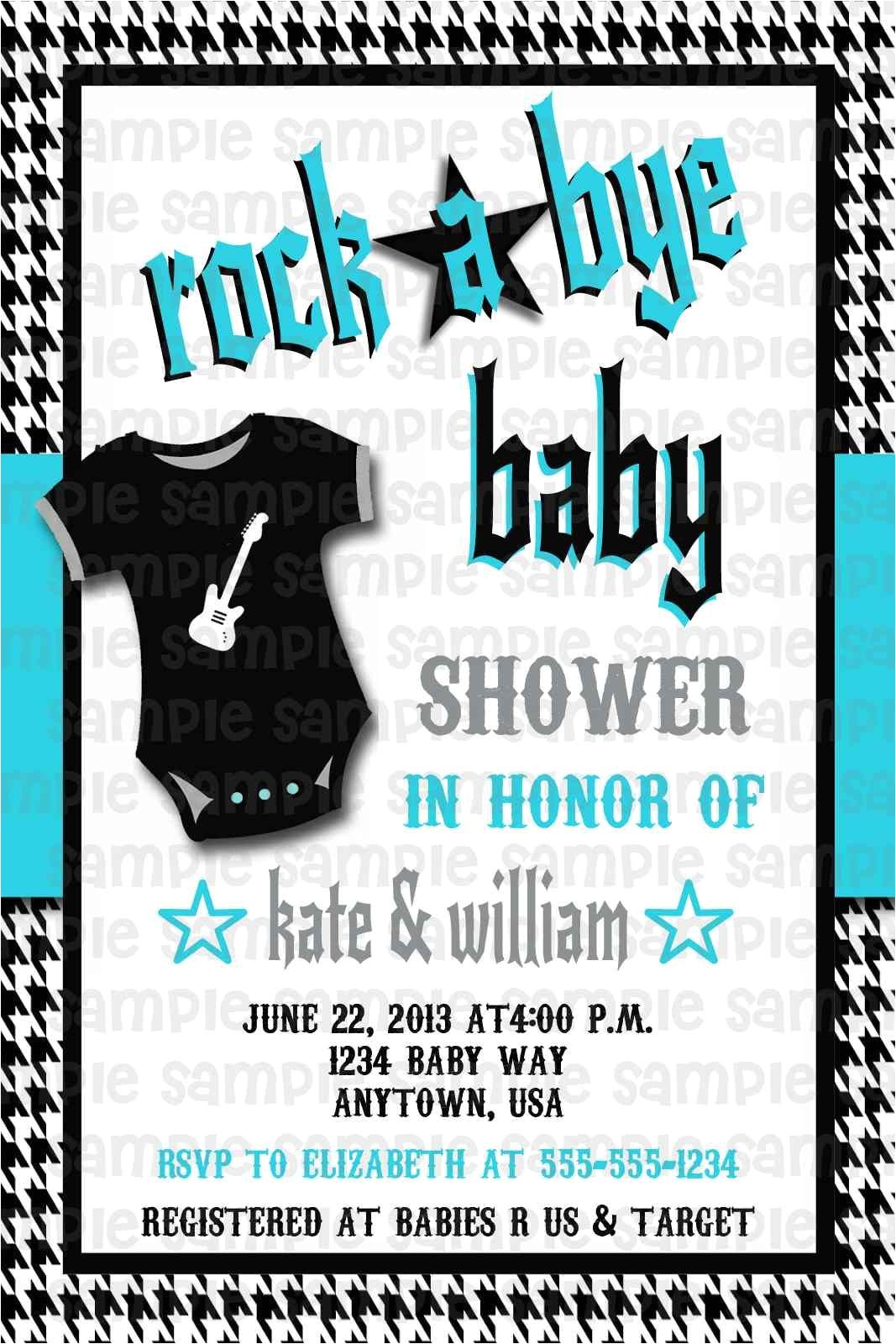 Rock and Roll Baby Shower Invitations Rockabilly Rock N Roll Rock A bye Baby Shower Invitation
