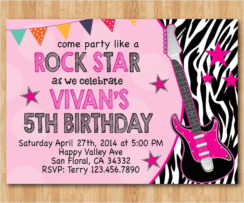 Rock Star Birthday Party Invitation Wording Rock Star Birthday Invitation Girl Birthday Party Zebra Print