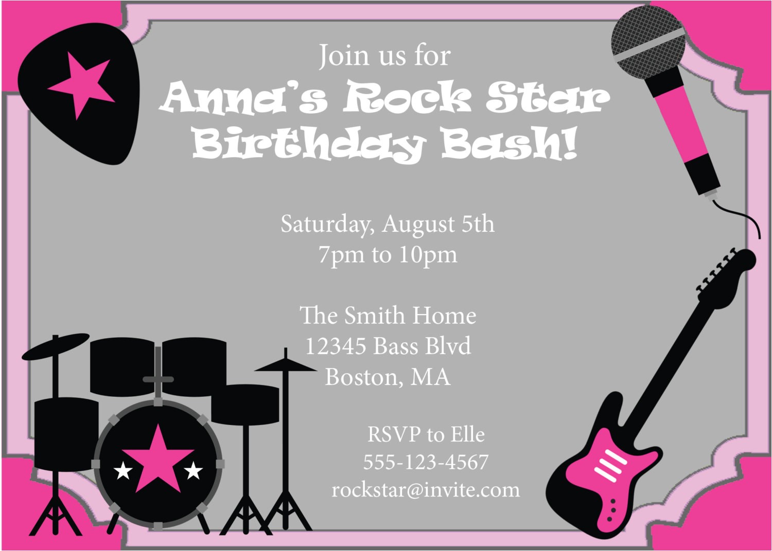 Rock Star Birthday Party Invitation Wording Rock Star Party Invitation Birthday Invite Girls Birthday Diy