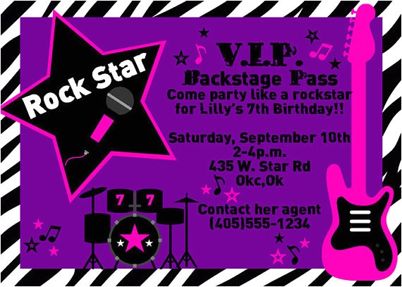 Rock Star Birthday Party Invitation Wording Rock Star Party Invitation Zebra Invitation Printable
