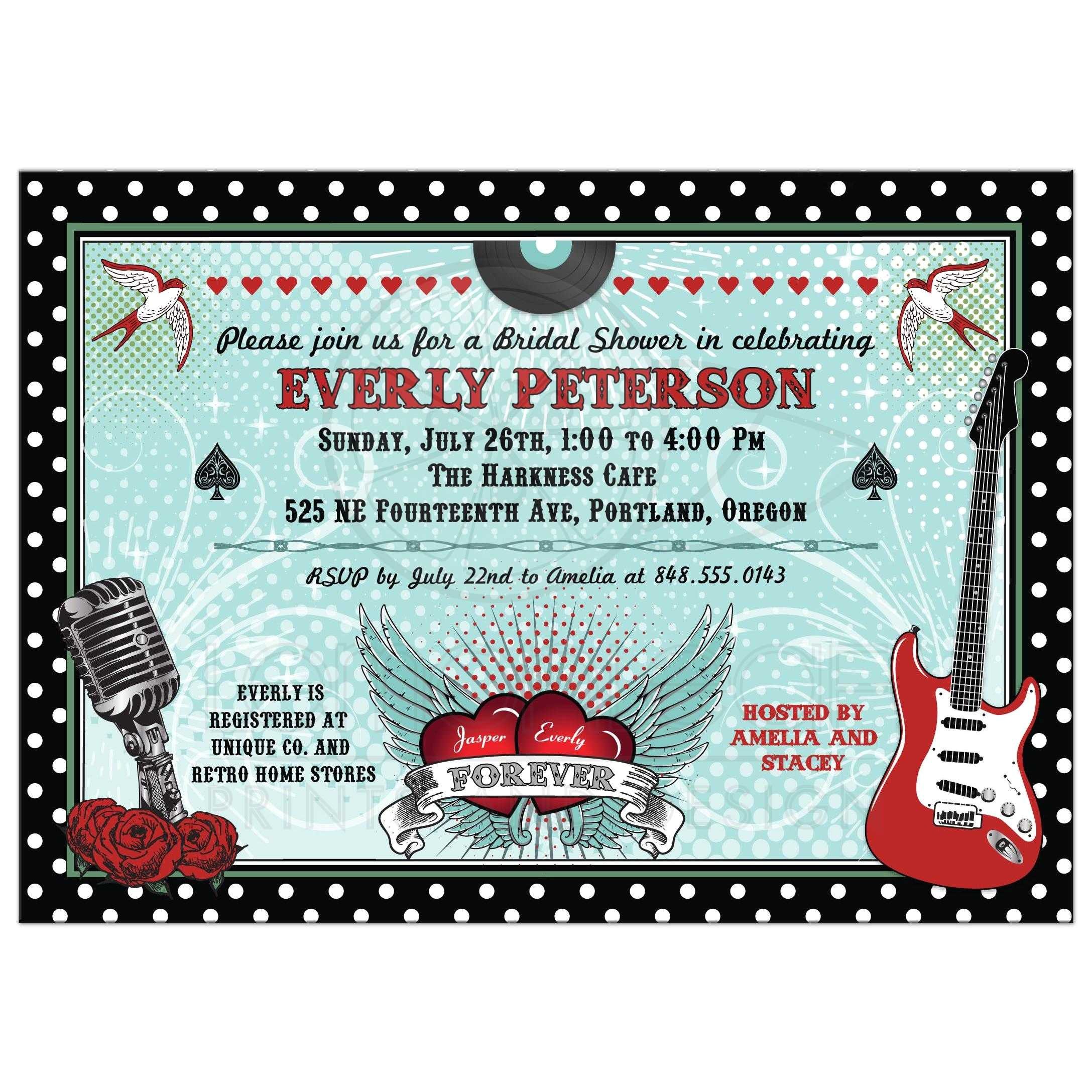 Rockabilly Birthday Invitations Bridal Shower Invitation Polka Dot Rockabilly Music Rockabilly Birthday Invitations Bridal Shower Invitation Polka Dot Rockabilly Music