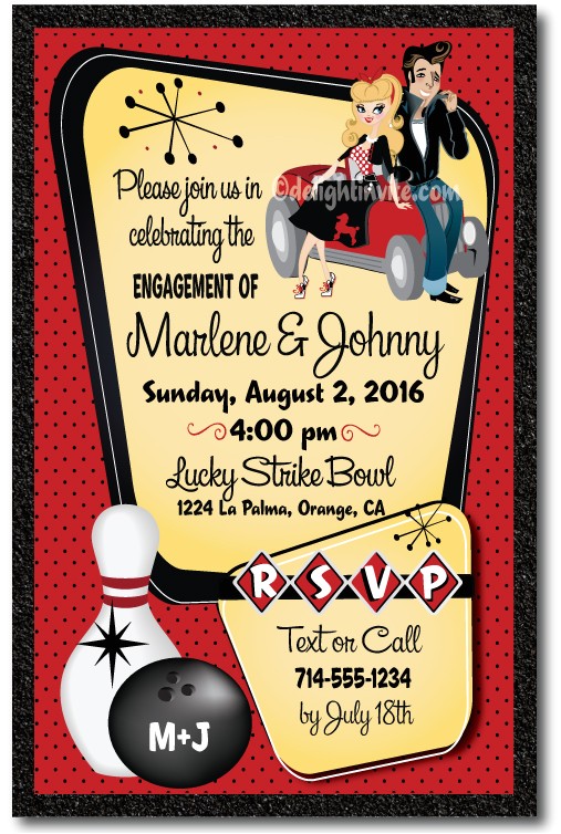Rockabilly Birthday Invitations Rockabilly 1950 S Retro Bowling Engagement Party Rockabilly Birthday Invitations Rockabilly 1950 S Retro Bowling Engagement Party